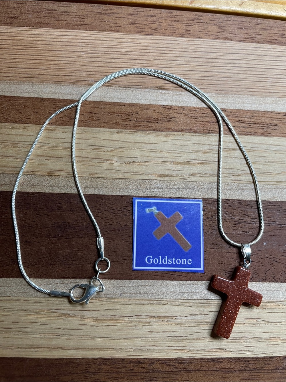 NWOT GOLDSTONE CROSS Natural Stone 16” chain